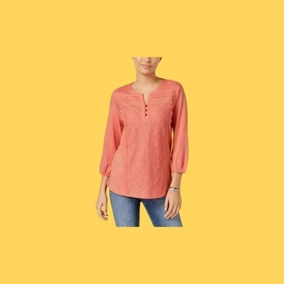 Style & co lace front henley top created size PS orange - Picture 1 of 12